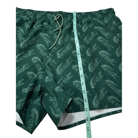 Lacoste Swim Trunks Mens XL Green All Over Logo Liner Drawstring Pockets - Picture 10 of 12